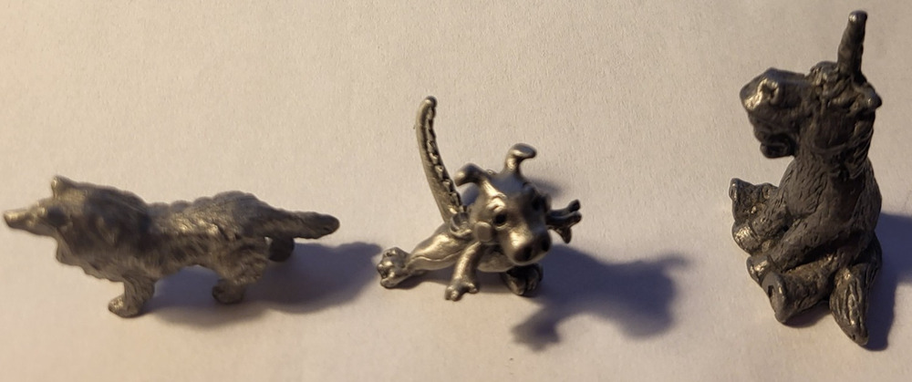 Lot of 3 Vintage Miniature Pewter figures Unicorn Sitting, Baby Dragon, Collie